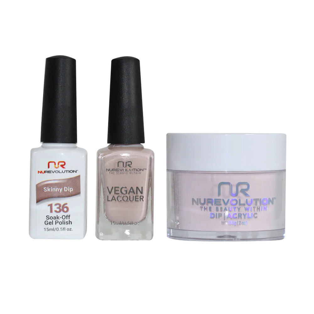 NuRevolution 3in1 Dipping Powder + Gel Polish + Nail Lacquer, 136, Skinny Dip