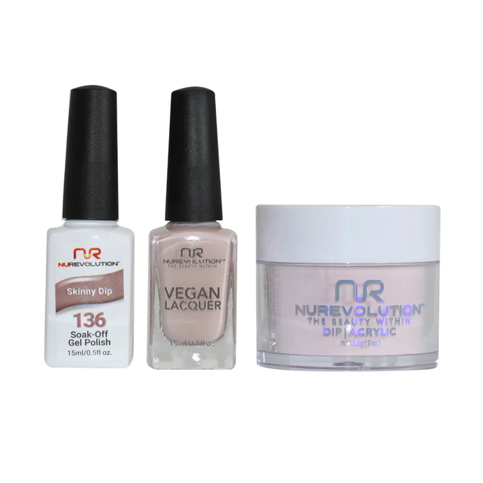 NuRevolution 3in1 Dipping Powder + Gel Polish + Nail Lacquer, 136, Skinny Dip