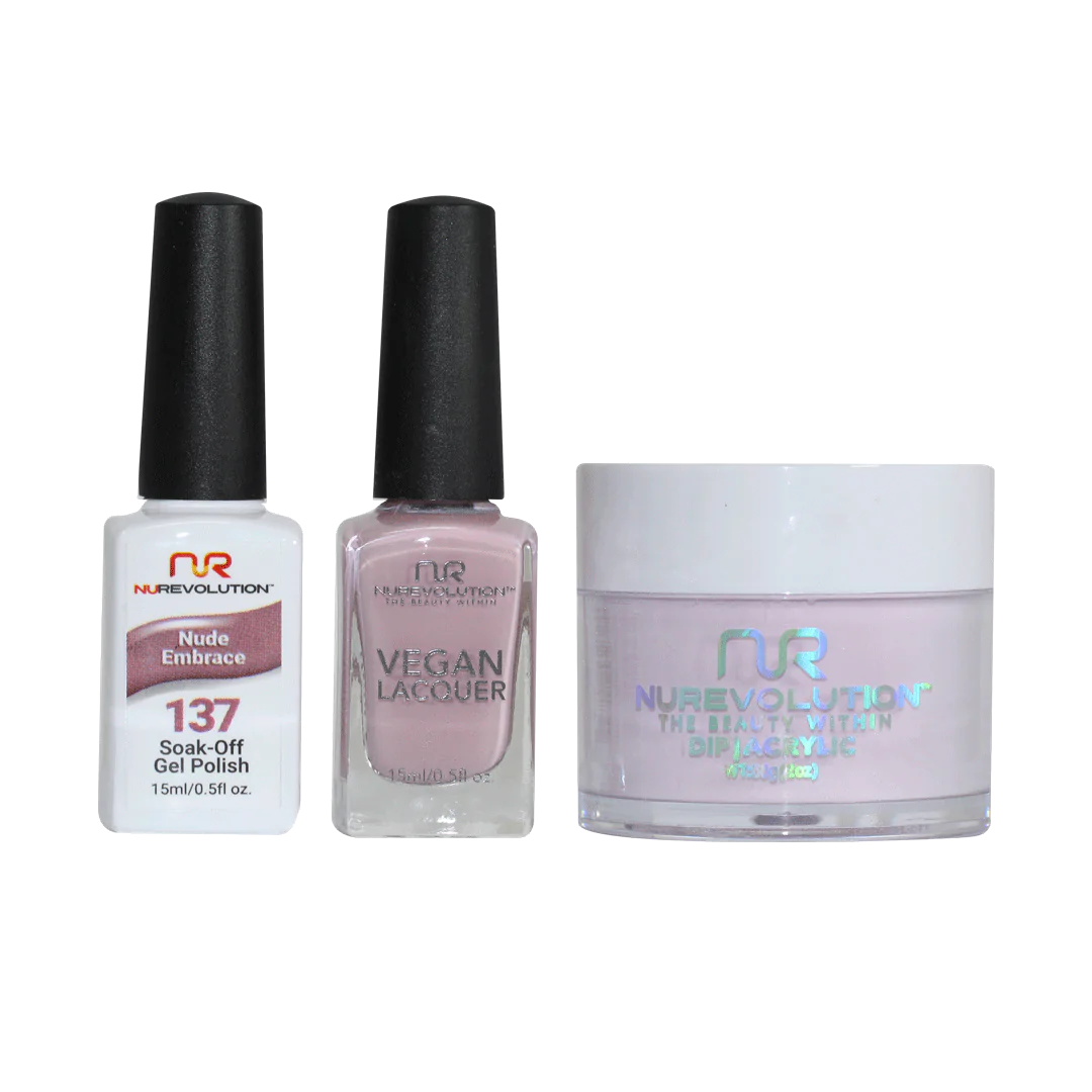 NuRevolution 3in1 Dipping Powder + Gel Polish + Nail Lacquer, 137, Nude Embrace