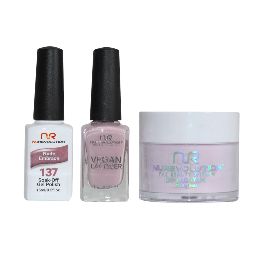 NuRevolution 3in1 Dipping Powder + Gel Polish + Nail Lacquer, 137, Nude Embrace