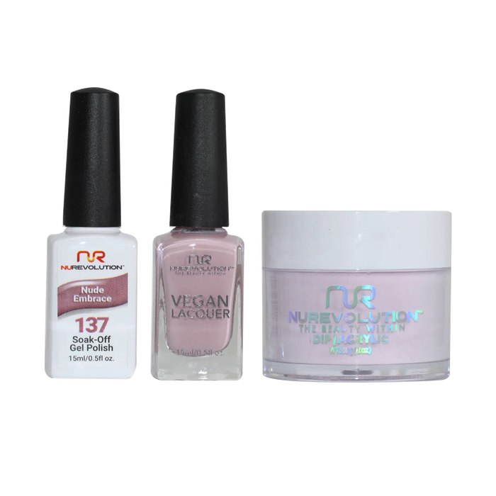 NuRevolution 3in1 Dipping Powder + Gel Polish + Nail Lacquer, 137, Nude Embrace