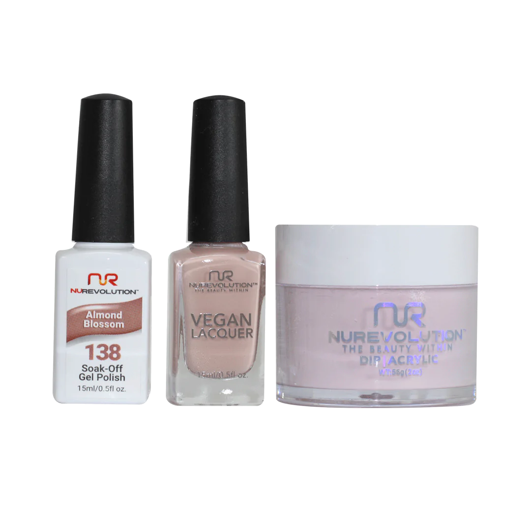 NuRevolution 3in1 Dipping Powder + Gel Polish + Nail Lacquer, 138, Almond Blossom