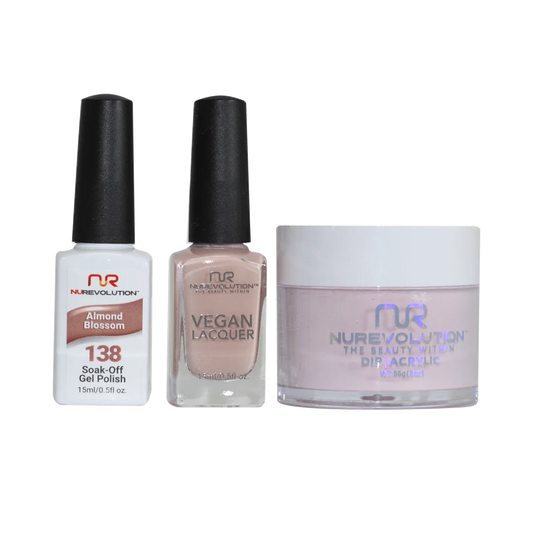 NuRevolution 3in1 Dipping Powder + Gel Polish + Nail Lacquer, 138, Almond Blossom