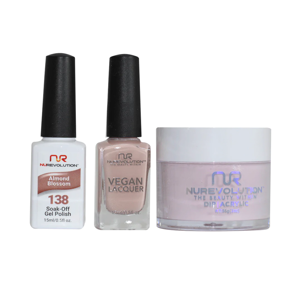 NuRevolution 3in1 Dipping Powder + Gel Polish + Nail Lacquer, 138, Almond Blossom