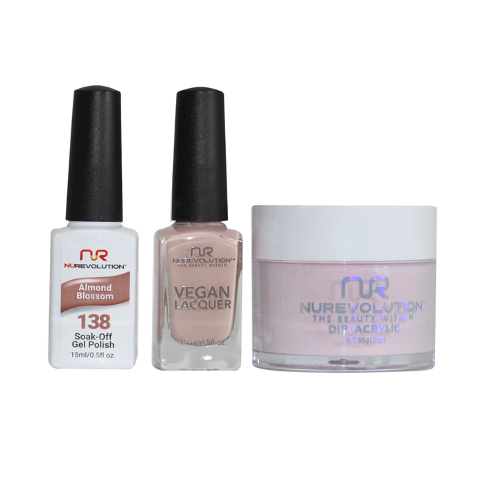 NuRevolution 3in1 Dipping Powder + Gel Polish + Nail Lacquer, 138, Almond Blossom