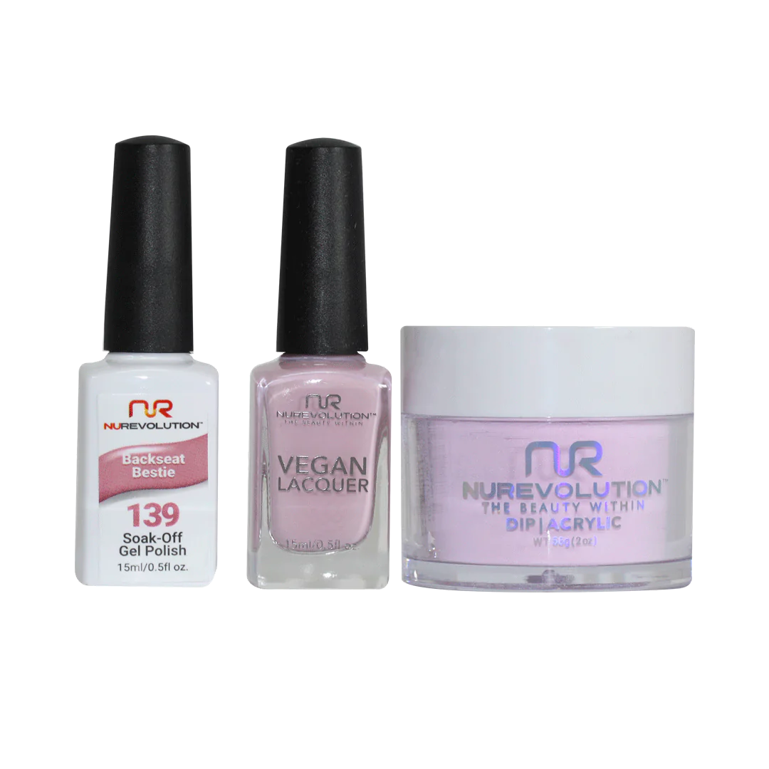 NuRevolution 3in1 Dipping Powder + Gel Polish + Nail Lacquer, 139, Backseat Bestie