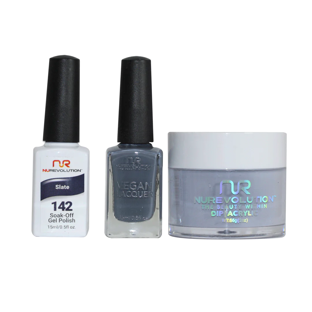 NuRevolution 3in1 Dipping Powder + Gel Polish + Nail Lacquer, 142, Slate Gel