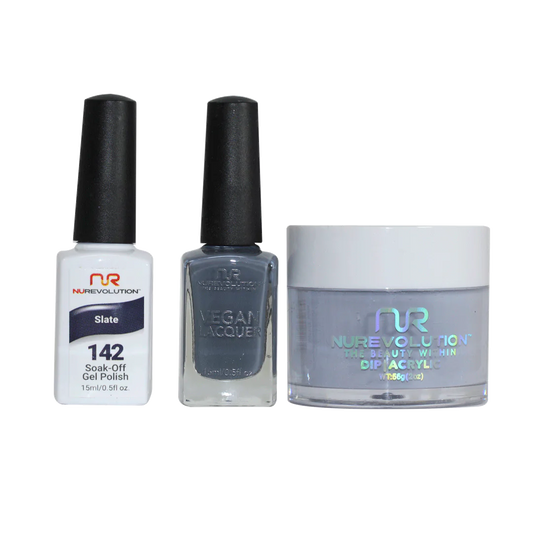 NuRevolution 3in1 Dipping Powder + Gel Polish + Nail Lacquer, 142, Slate Gel