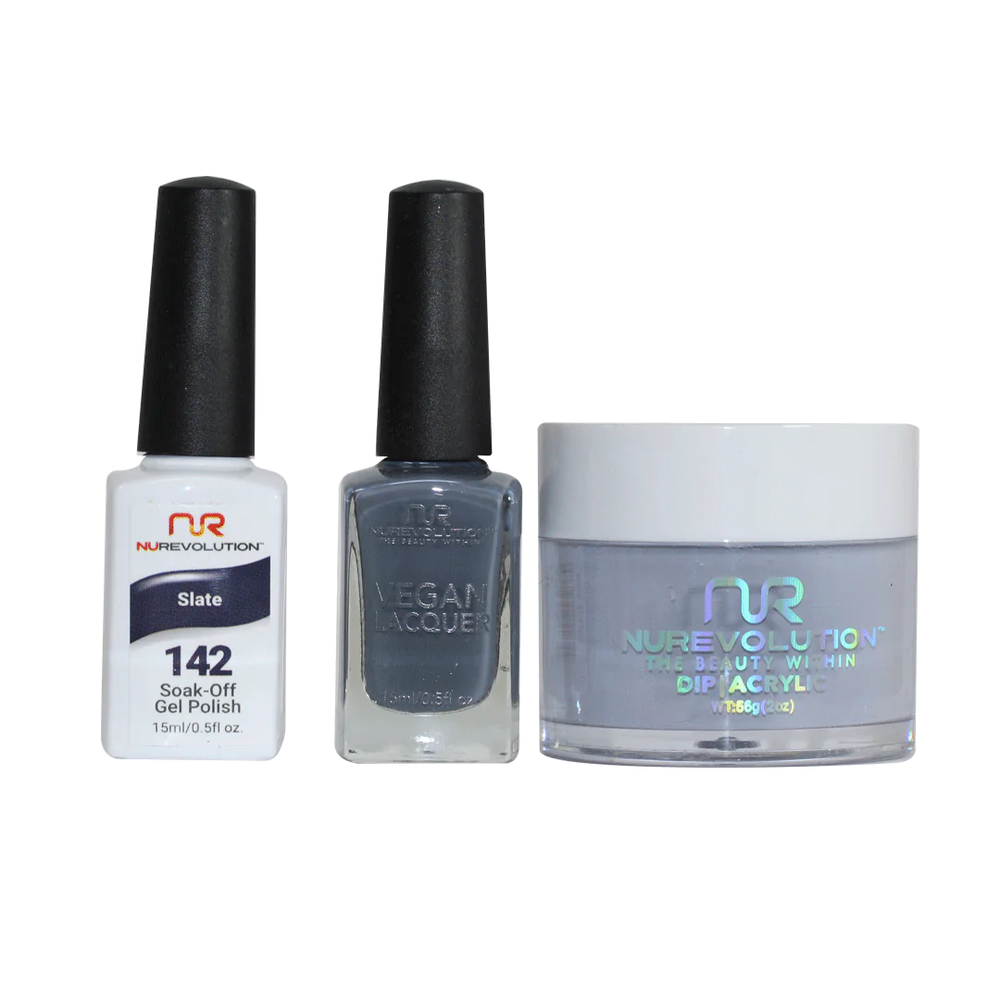 NuRevolution 3in1 Dipping Powder + Gel Polish + Nail Lacquer, 142, Slate Gel