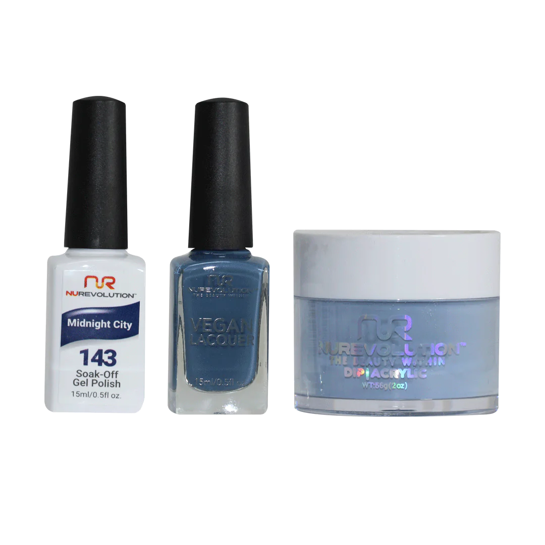 NuRevolution 3in1 Dipping Powder + Gel Polish + Nail Lacquer, 143, Midnight City