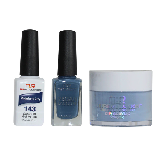 NuRevolution 3in1 Dipping Powder + Gel Polish + Nail Lacquer, 143, Midnight City