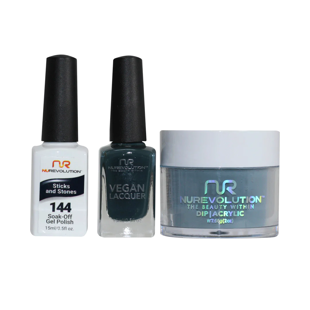 NuRevolution 3in1 Dipping Powder + Gel Polish + Nail Lacquer, 144, Sticks and Stones