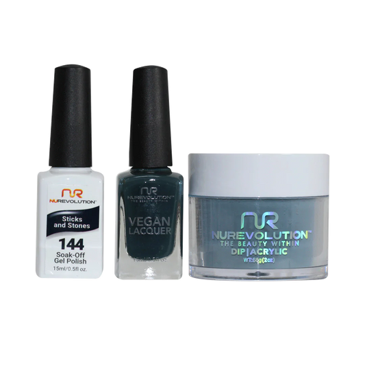 NuRevolution 3in1 Dipping Powder + Gel Polish + Nail Lacquer, 144, Sticks and Stones