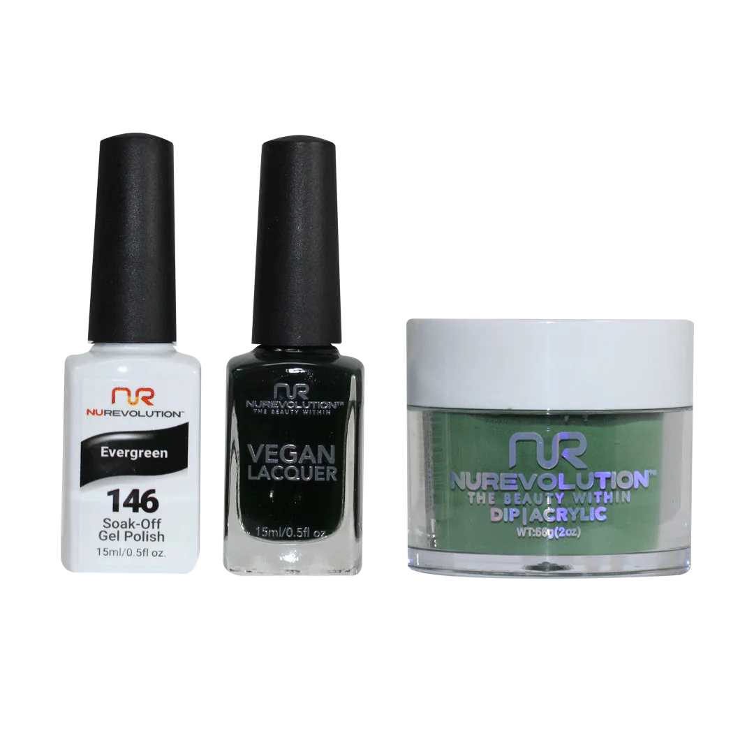 NuRevolution 3in1 Dipping Powder + Gel Polish + Nail Lacquer, 146, Evergreen