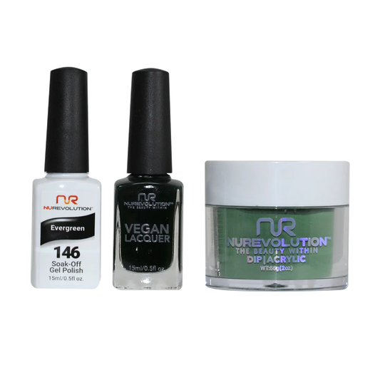 NuRevolution 3in1 Dipping Powder + Gel Polish + Nail Lacquer, 146, Evergreen