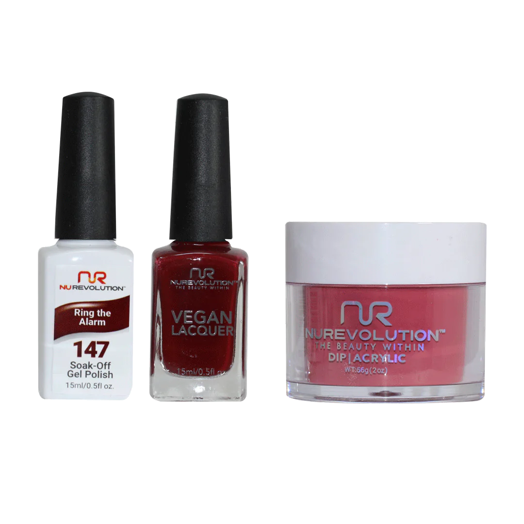 NuRevolution 3in1 Dipping Powder + Gel Polish + Nail Lacquer, 147, Ring the Alarm