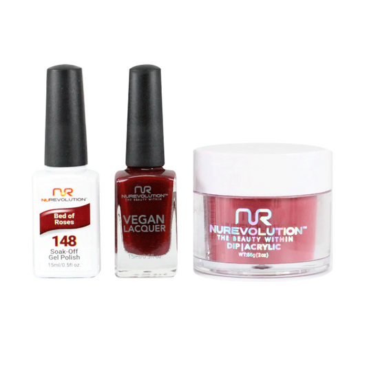 NuRevolution 3in1 Dipping Powder + Gel Polish + Nail Lacquer, 148, Bed of Roses