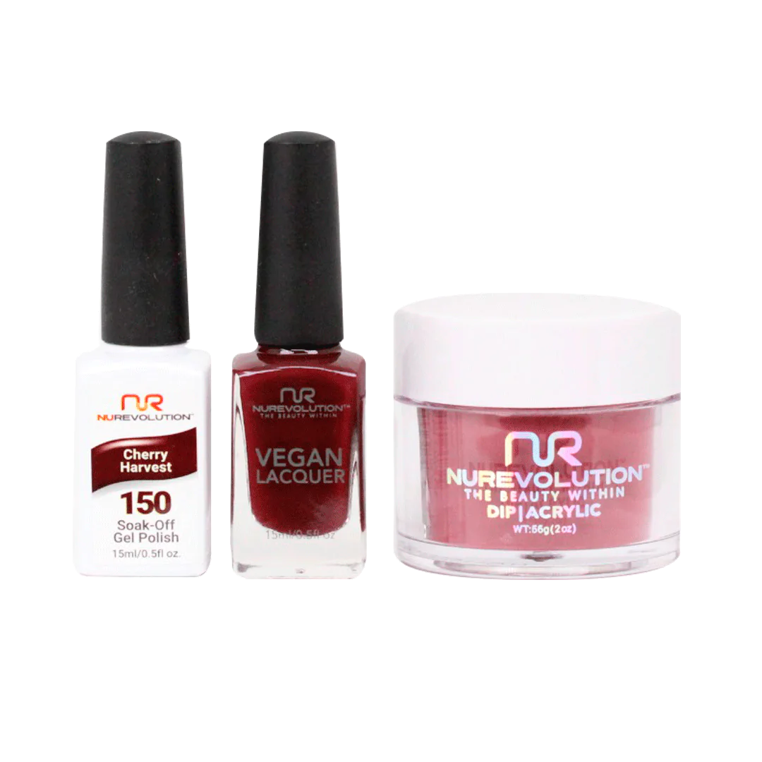 NuRevolution 3in1 Dipping Powder + Gel Polish + Nail Lacquer, 150, Cherry Harvest