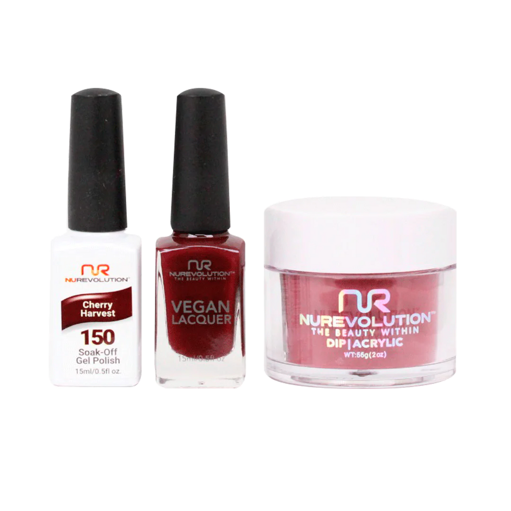 NuRevolution 3in1 Dipping Powder + Gel Polish + Nail Lacquer, 150, Cherry Harvest