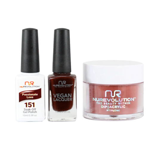 NuRevolution 3in1 Dipping Powder + Gel Polish + Nail Lacquer, 151, Passionate Love