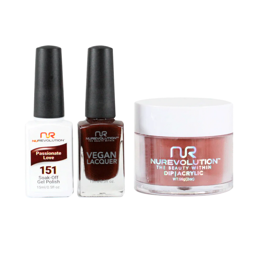 NuRevolution 3in1 Dipping Powder + Gel Polish + Nail Lacquer, 151, Passionate Love