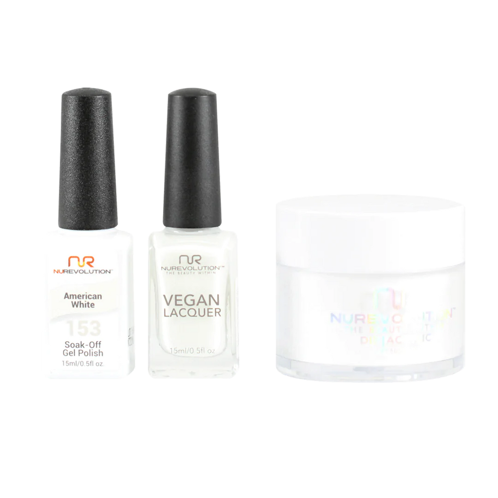 NuRevolution 3in1 Dipping Powder + Gel Polish + Nail Lacquer, 153, American White