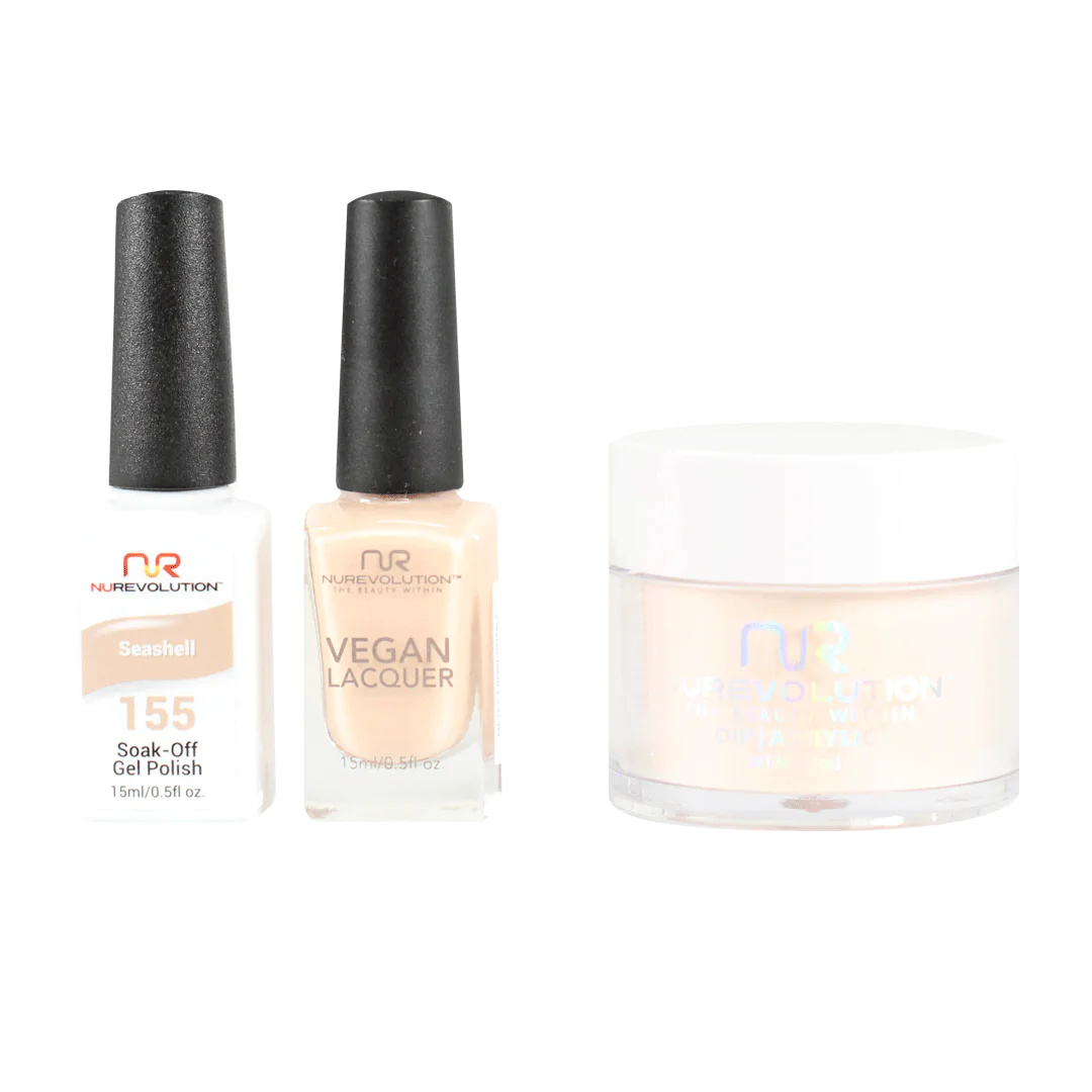 NuRevolution 3in1 Dipping Powder + Gel Polish + Nail Lacquer, 155, Seashell