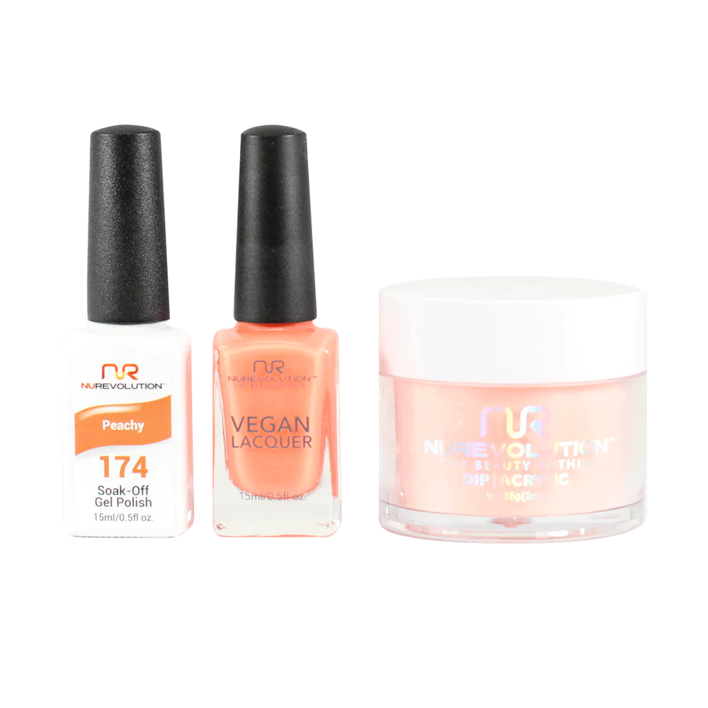 NuRevolution 3in1 Dipping Powder + Gel Polish + Nail Lacquer, 174, Peachy
