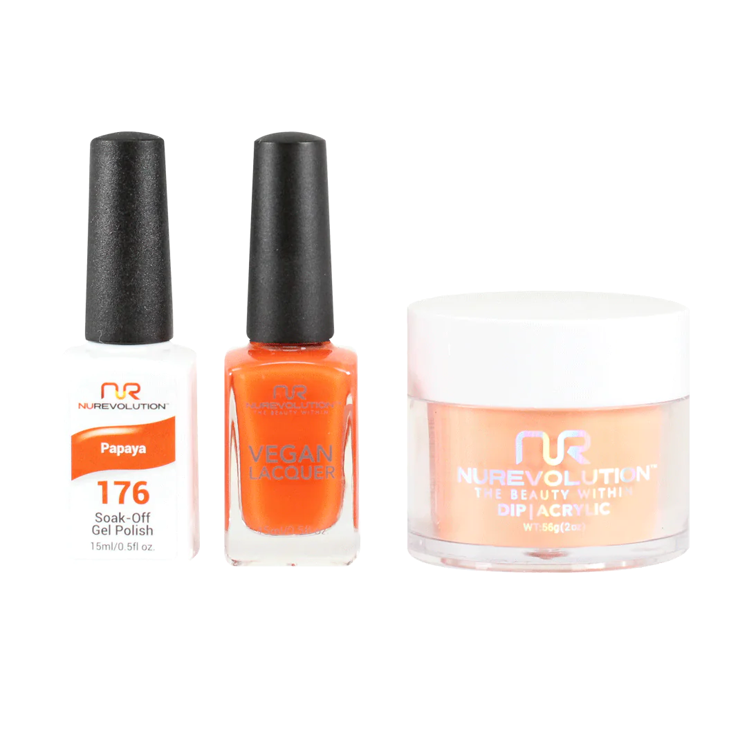 NuRevolution 3in1 Dipping Powder + Gel Polish + Nail Lacquer, 176, Papaya