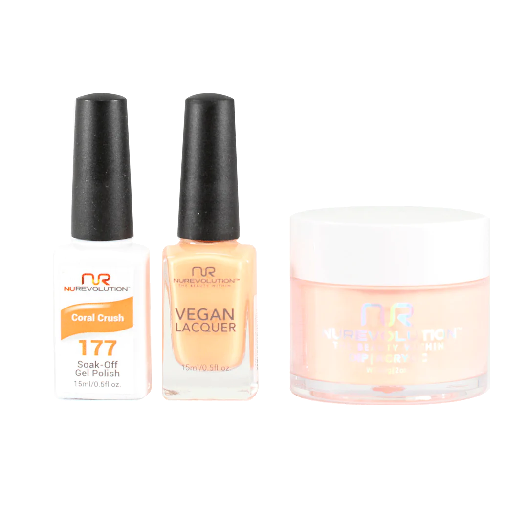 NuRevolution 3in1 Dipping Powder + Gel Polish + Nail Lacquer, 177, Coral Crush