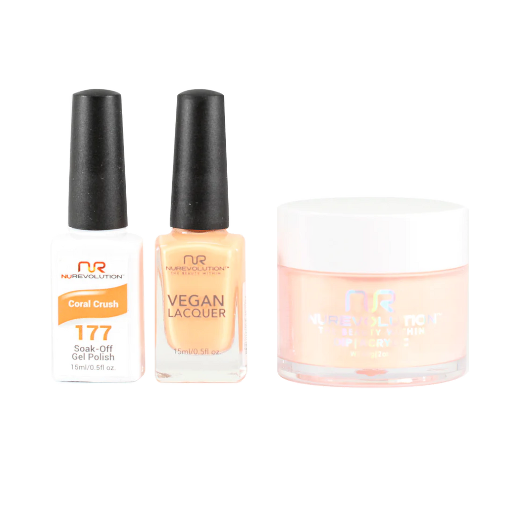 NuRevolution 3in1 Dipping Powder + Gel Polish + Nail Lacquer, 177, Coral Crush