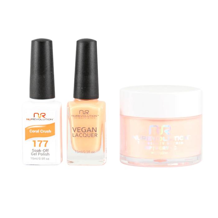 NuRevolution 3in1 Dipping Powder + Gel Polish + Nail Lacquer, 177, Coral Crush