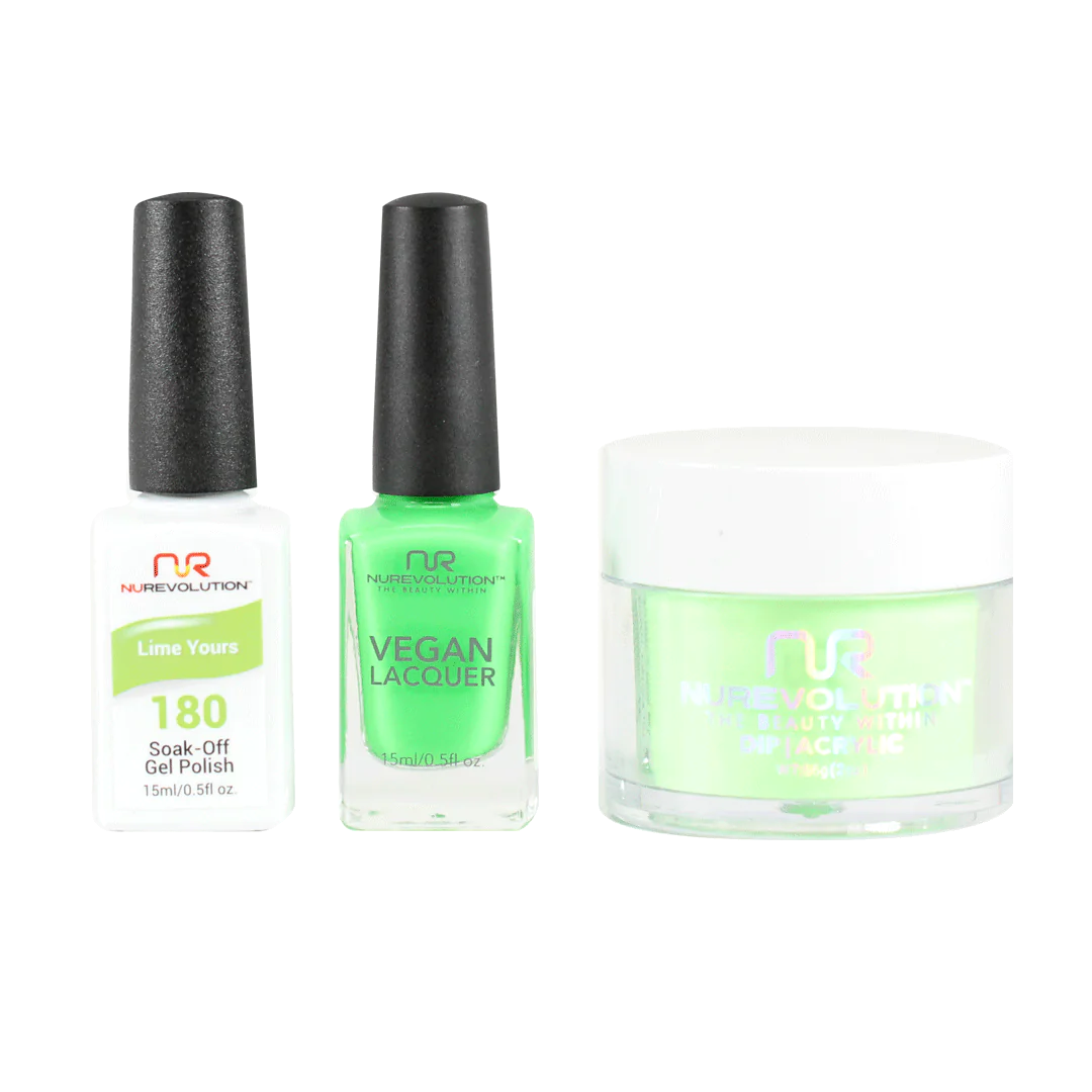 NuRevolution 3in1 Dipping Powder + Gel Polish + Nail Lacquer, 180, Lime Yours