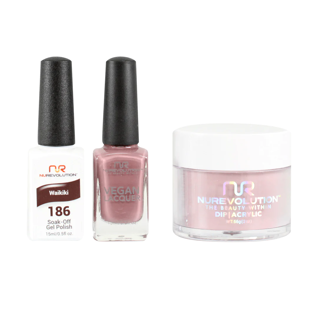 NuRevolution 3in1 Dipping Powder + Gel Polish + Nail Lacquer, 186, Waikiki