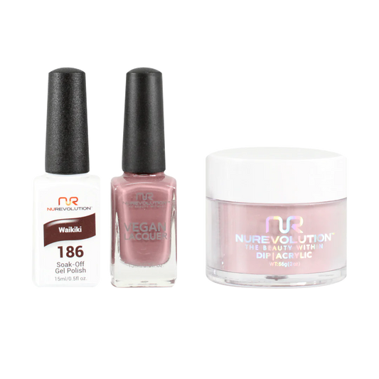 NuRevolution 3in1 Dipping Powder + Gel Polish + Nail Lacquer, 186, Waikiki