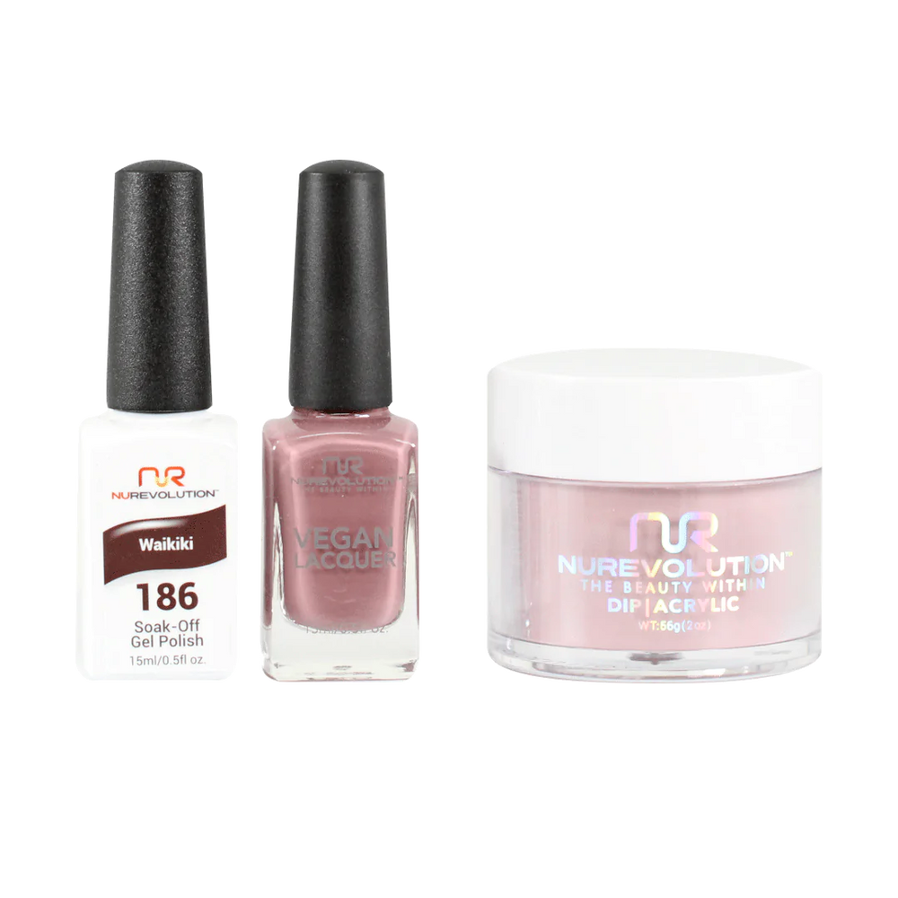 NuRevolution 3in1 Dipping Powder + Gel Polish + Nail Lacquer, 186, Waikiki