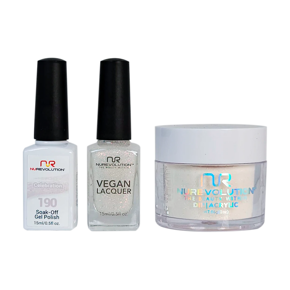 NuRevolution 3in1 Dipping Powder + Gel Polish + Nail Lacquer, 190, Celebration
