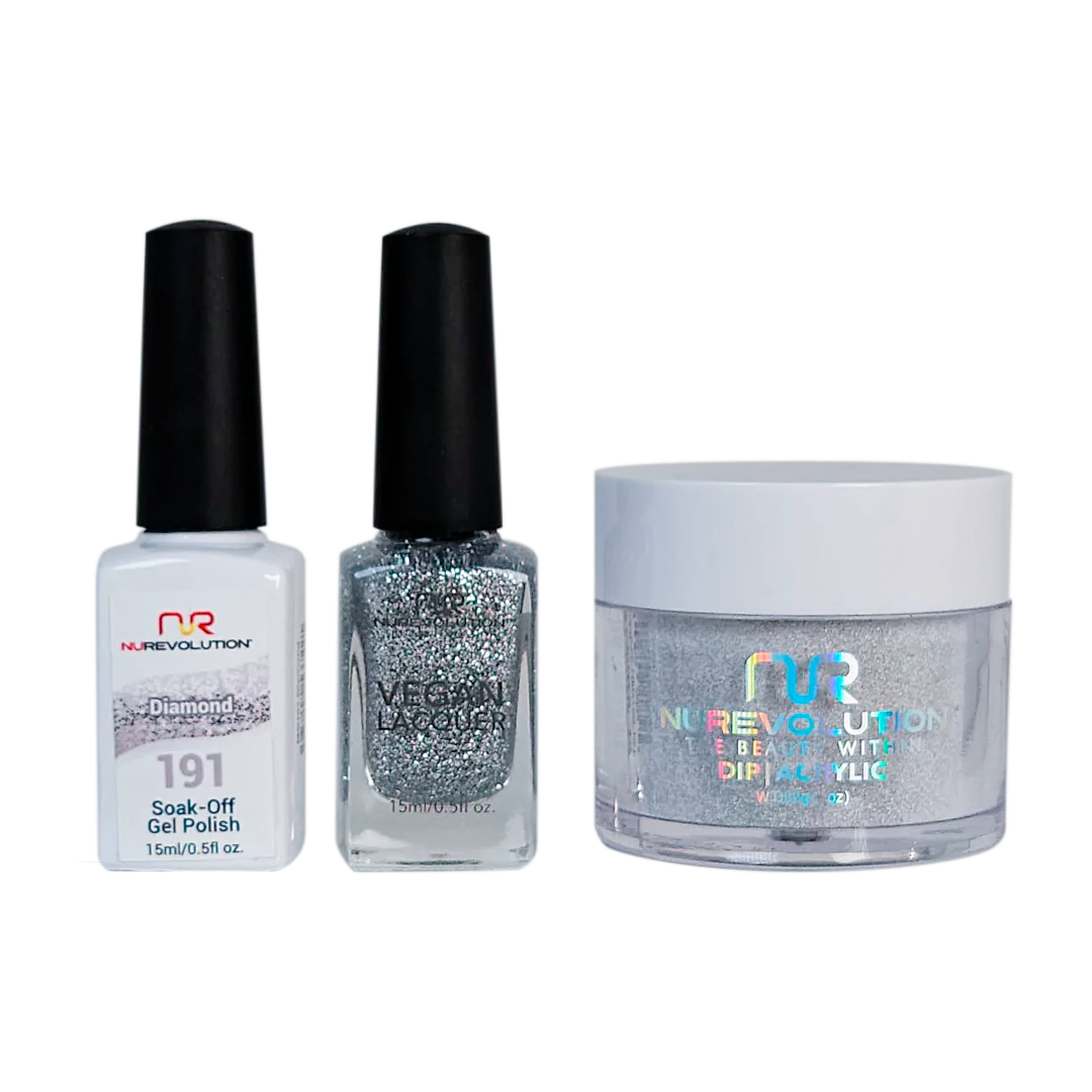 NuRevolution 3in1 Dipping Powder + Gel Polish + Nail Lacquer, 191, Diamond