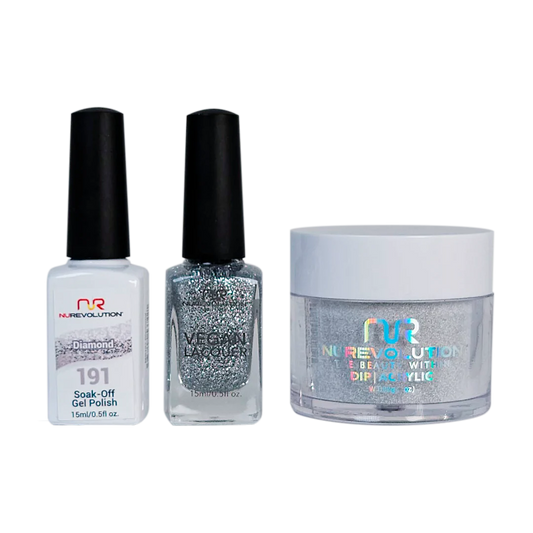 NuRevolution 3in1 Dipping Powder + Gel Polish + Nail Lacquer, 191, Diamond