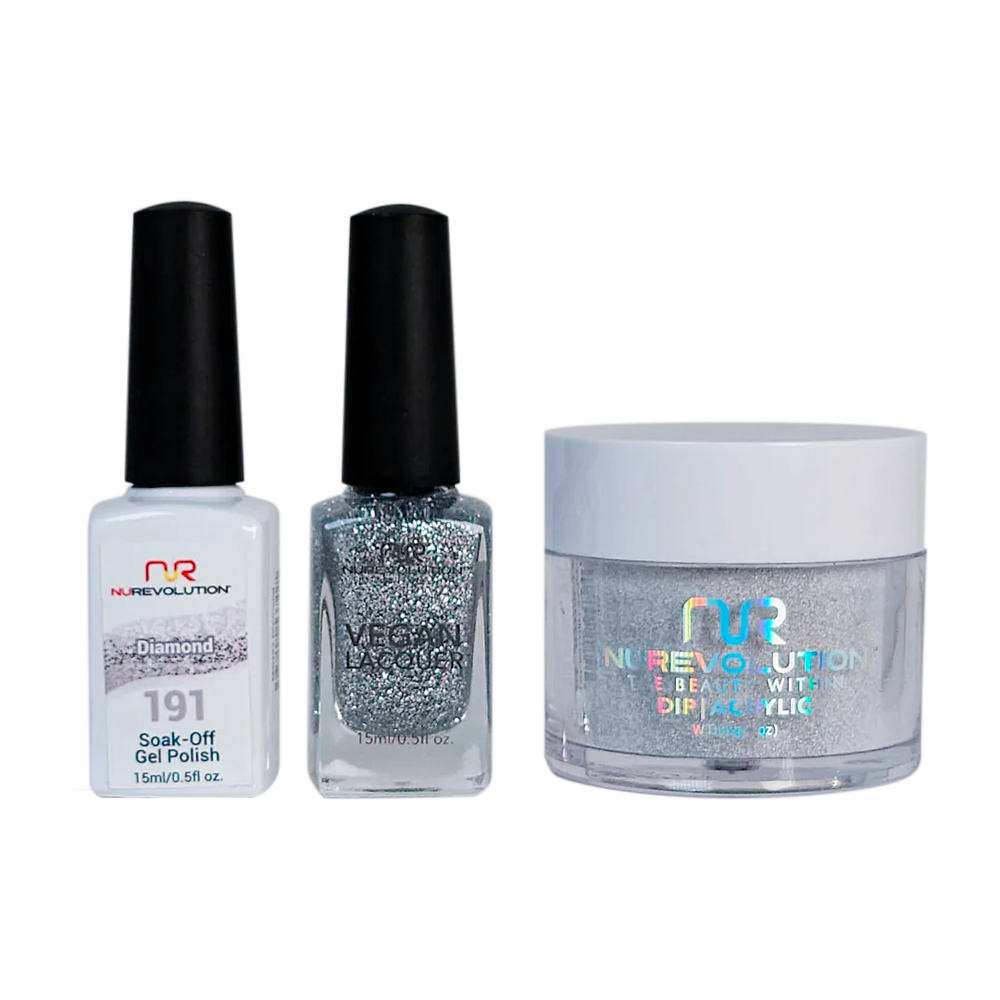 NuRevolution 3in1 Dipping Powder + Gel Polish + Nail Lacquer, 191, Diamond