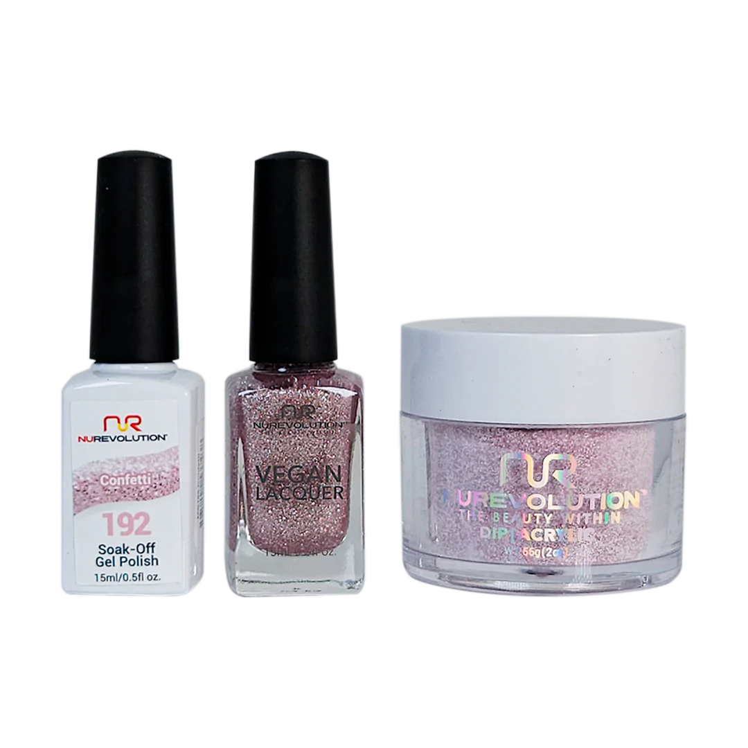 NuRevolution 3in1 Dipping Powder + Gel Polish + Nail Lacquer, 192, Confetti