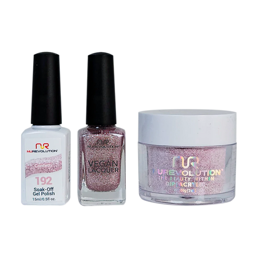 NuRevolution 3in1 Dipping Powder + Gel Polish + Nail Lacquer, 192, Confetti