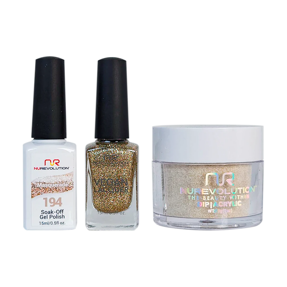 NuRevolution 3in1 Dipping Powder + Gel Polish + Nail Lacquer, 194, Masquerade