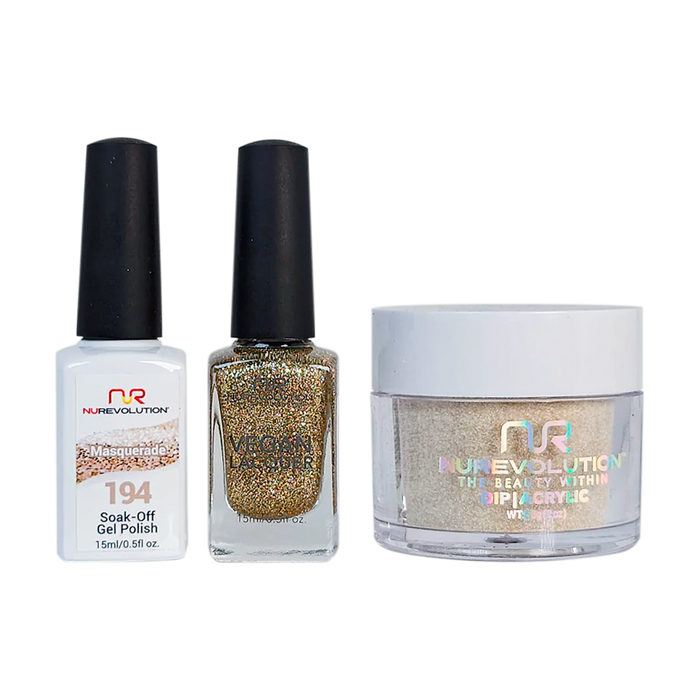 NuRevolution 3in1 Dipping Powder + Gel Polish + Nail Lacquer, 194, Masquerade
