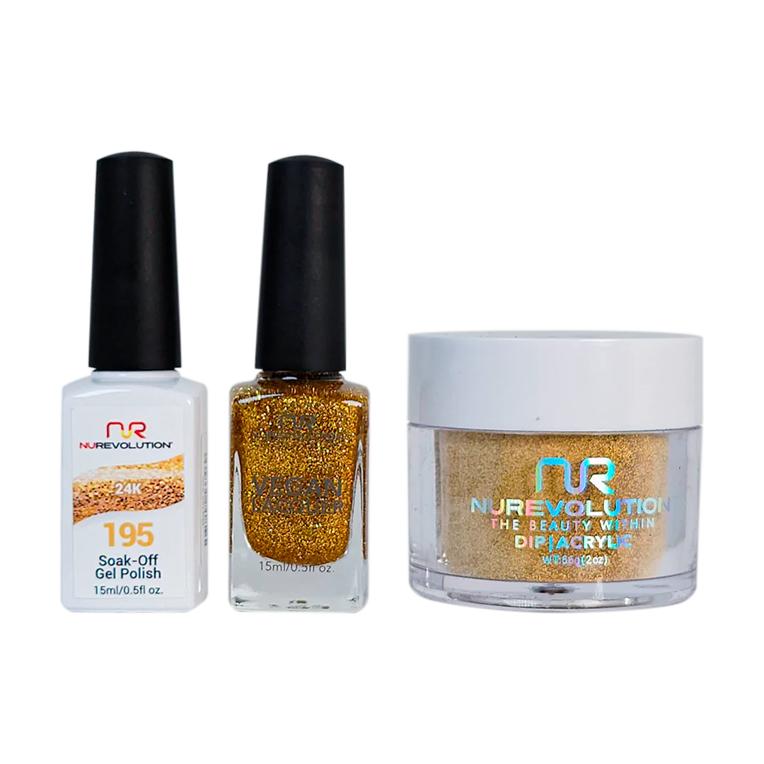 NuRevolution 3in1 Dipping Powder + Gel Polish + Nail Lacquer, 195, 24K