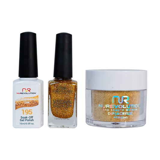 NuRevolution 3in1 Dipping Powder + Gel Polish + Nail Lacquer, 195, 24K