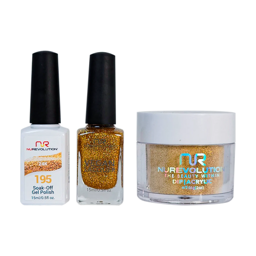 NuRevolution 3in1 Dipping Powder + Gel Polish + Nail Lacquer, 195, 24K