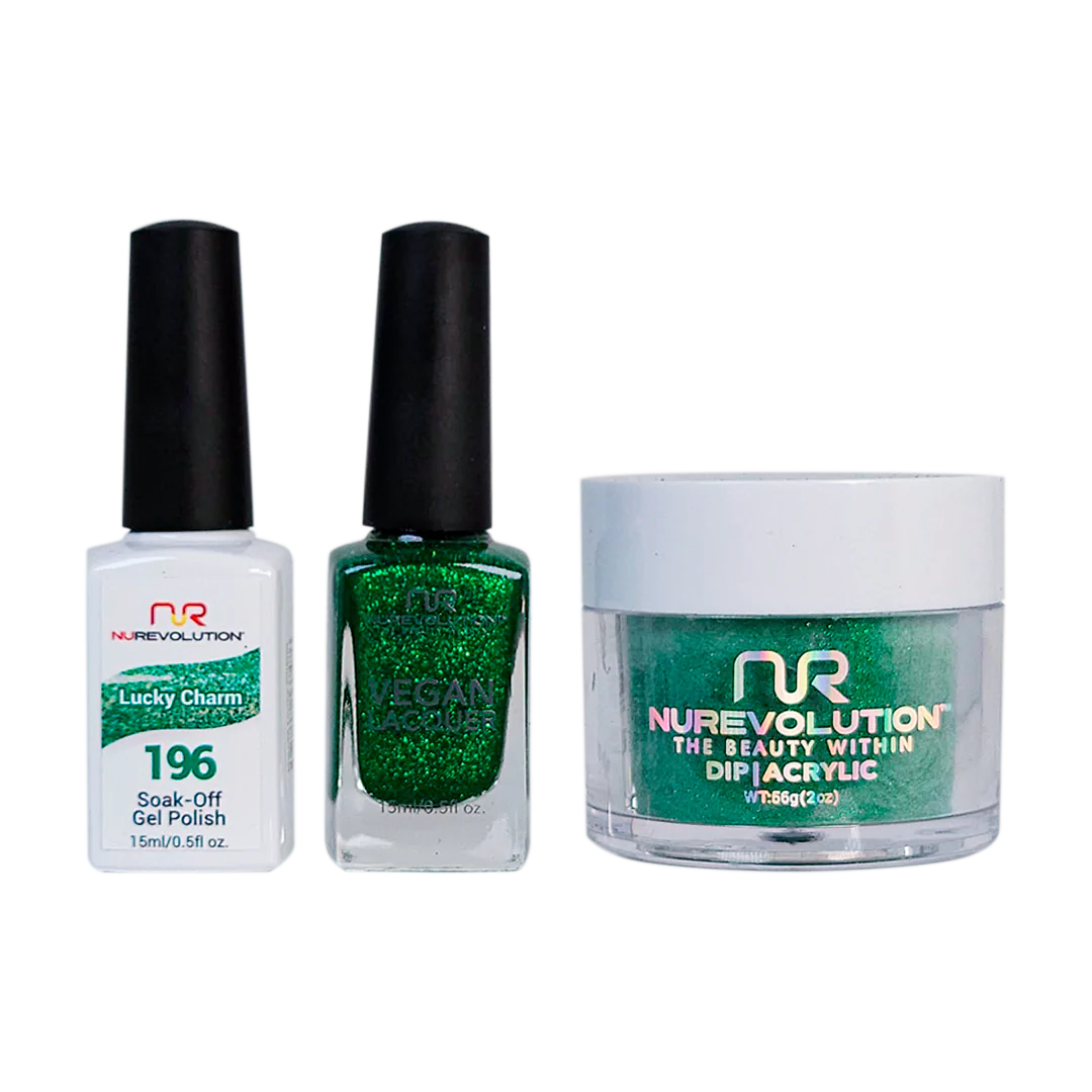 NuRevolution 3in1 Dipping Powder + Gel Polish + Nail Lacquer, 196, Lucky Charm