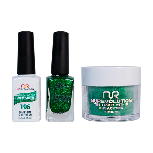 NuRevolution 3in1 Dipping Powder + Gel Polish + Nail Lacquer, 196, Lucky Charm