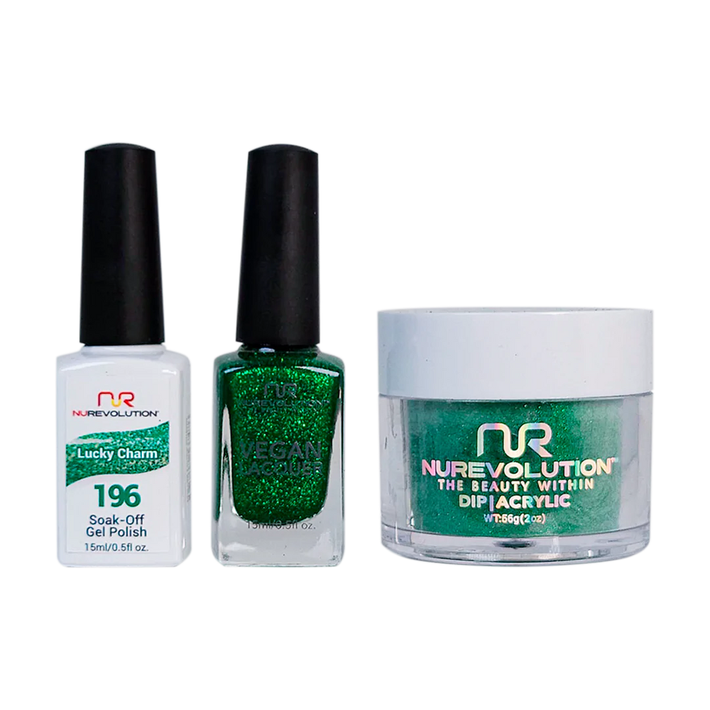 NuRevolution 3in1 Dipping Powder + Gel Polish + Nail Lacquer, 196, Lucky Charm